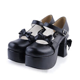 Black Round Toe Strap Bow Platform Classic Lolita Shoes